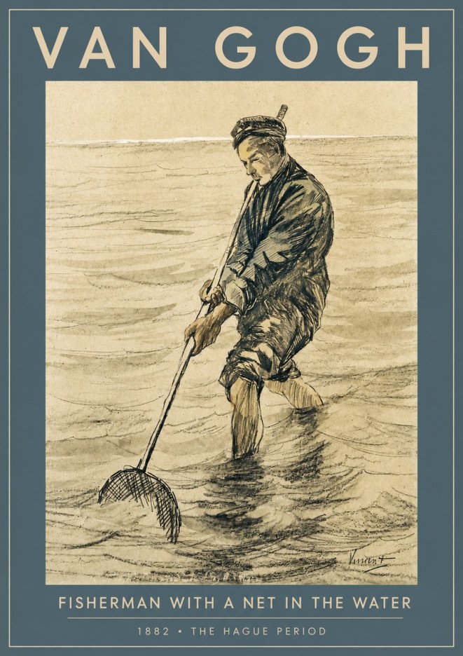 Van Gogh Fisherman with Net No3 - Affiche