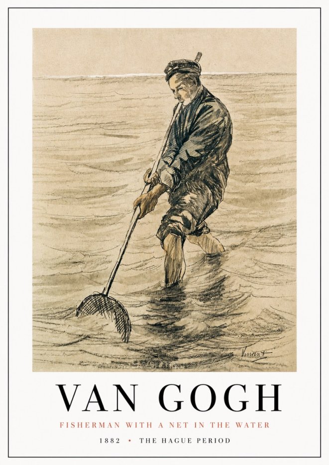 Van Gogh Fisherman with Net No4 - Affiche