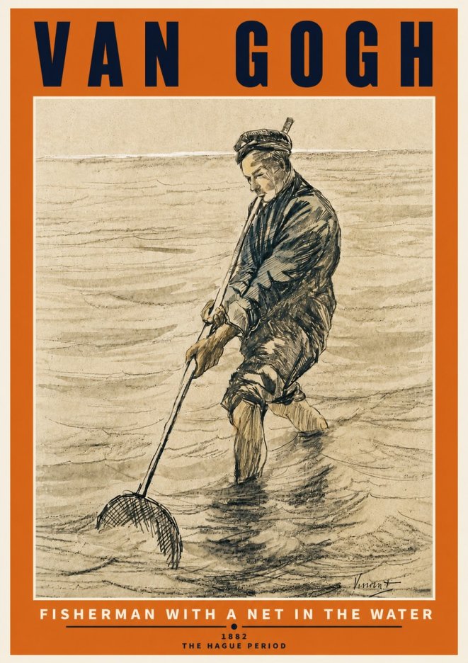 Van Gogh Fisherman with Net No6 - Affiche