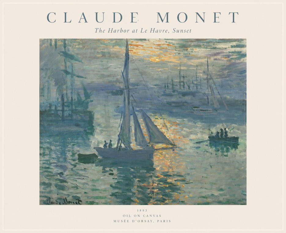 Monet The Harbor at Le Havre, Sunset No1 - Affiche