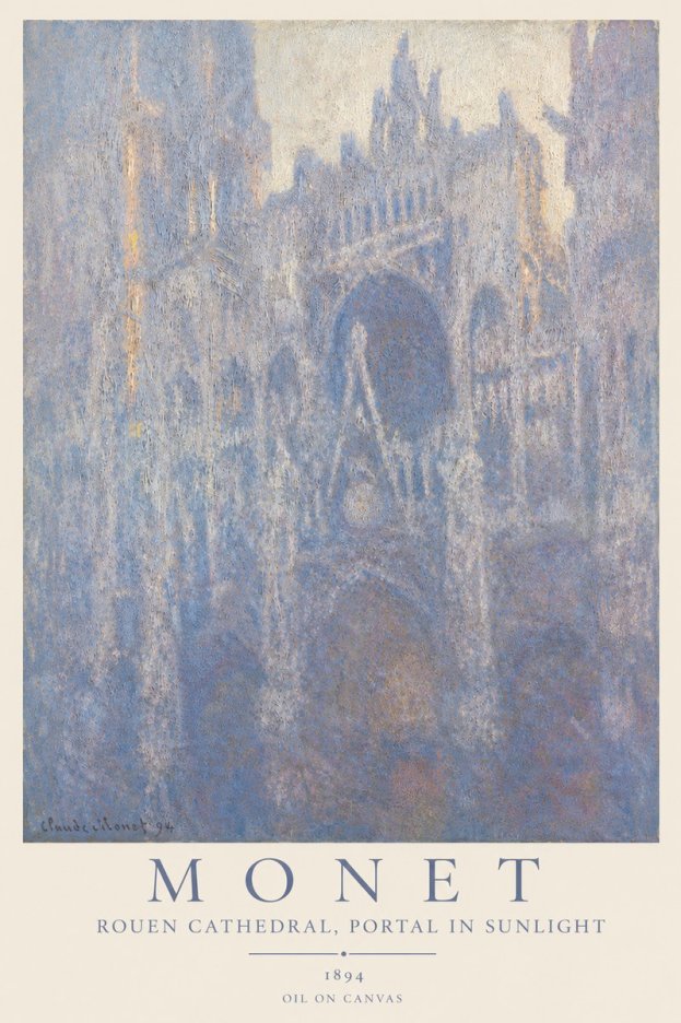 Monet Rouen Cathedral, Portal in Sunlight No3 - Affiche