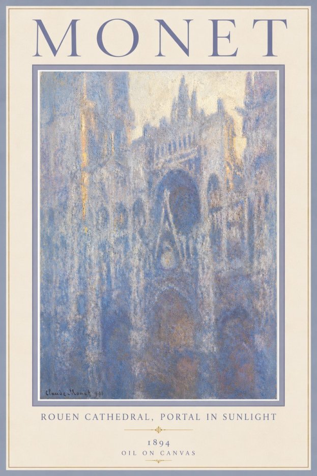 Monet Rouen Cathedral, Portal in Sunlight No5 - Affiche