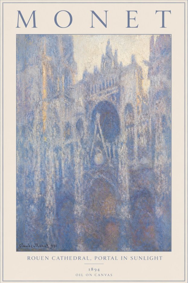 Monet Rouen Cathedral, Portal in Sunlight No6 - Affiche