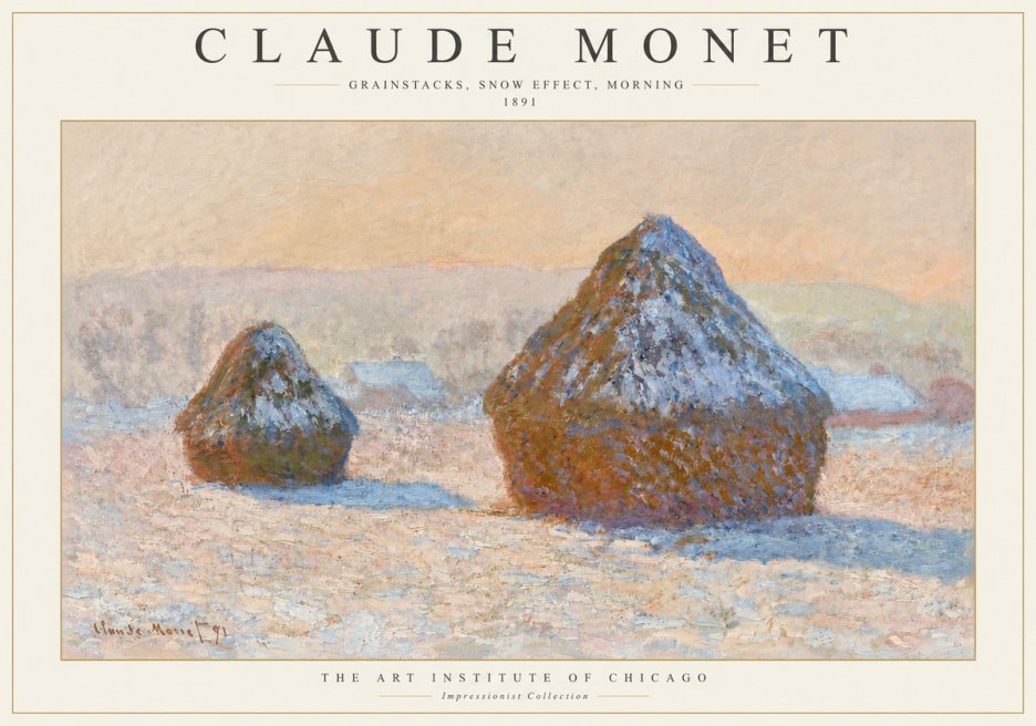 Monet Grainstacks, Snow Effect, Morning No3 - Affiche