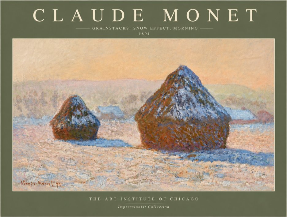 Monet Grainstacks, Snow Effect, Morning No6 - Affiche