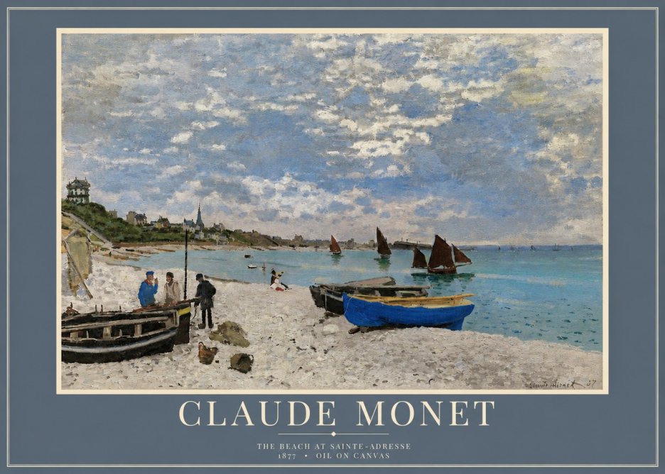 Monet The Beach at Sainte-adresse I No3 - Affiche