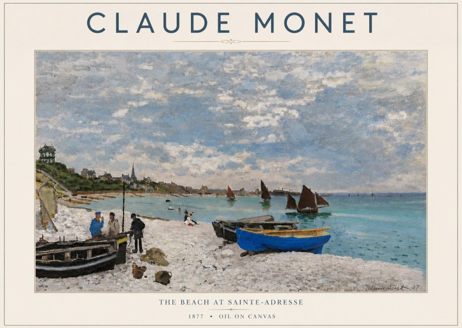 Monet The Beach at Sainte-adresse I No5 - Affiche