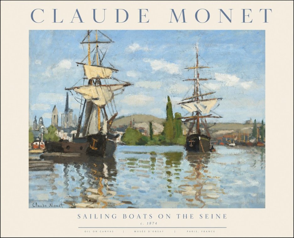 Monet Sailing Boats on the Seine No1 - Affiche