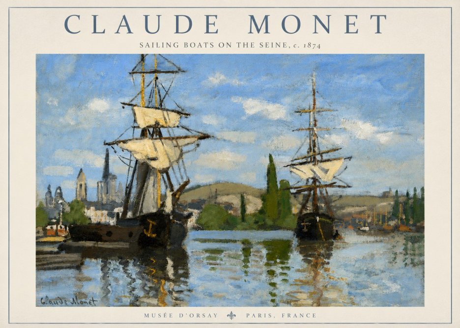 Monet Sailing Boats on the Seine No3 - Affiche