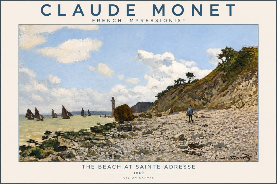 Monet The Beach at Sainte-adresse II No2 - Affiche