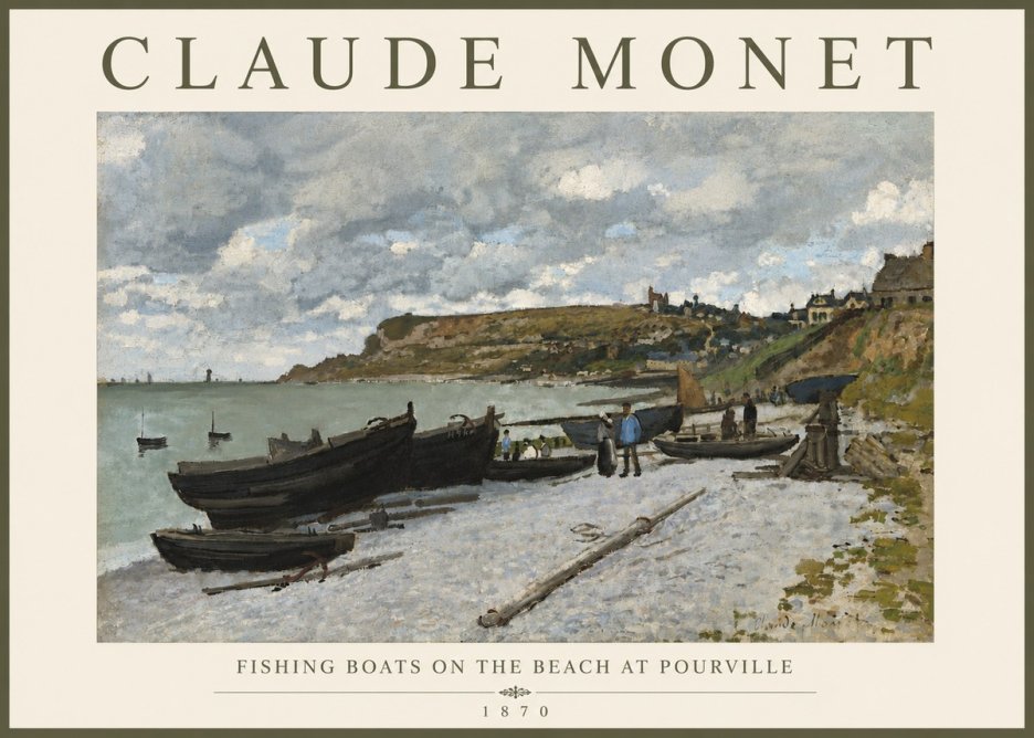 Monet Fishing Boats on the Beach at Pourville No4 - Affiche
