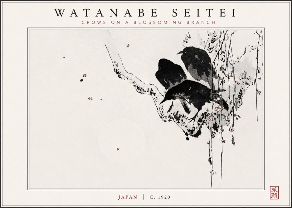Watanabe Seitei Crows on a Blossoming Branch No3 - Affiche