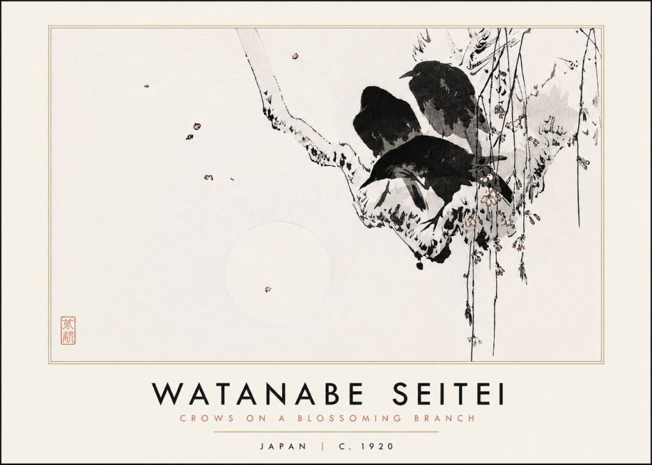 Watanabe Seitei Crows on a Blossoming Branch No6 - Affiche