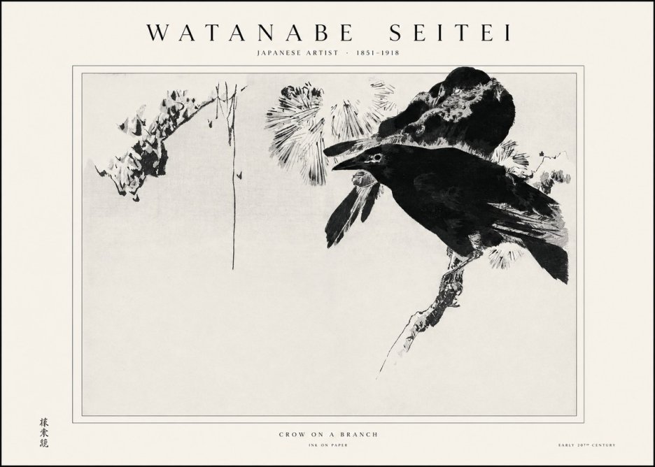 Watanabe Seitei Crow on a Branch No1 - Affiche