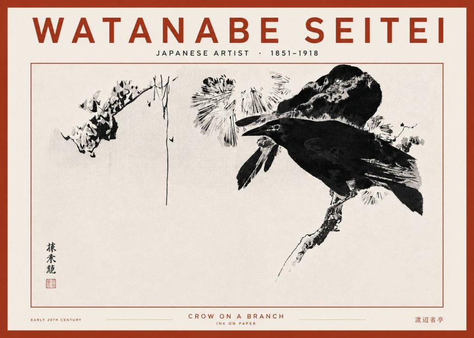 Watanabe Seitei Crow on a Branch No4 - Affiche