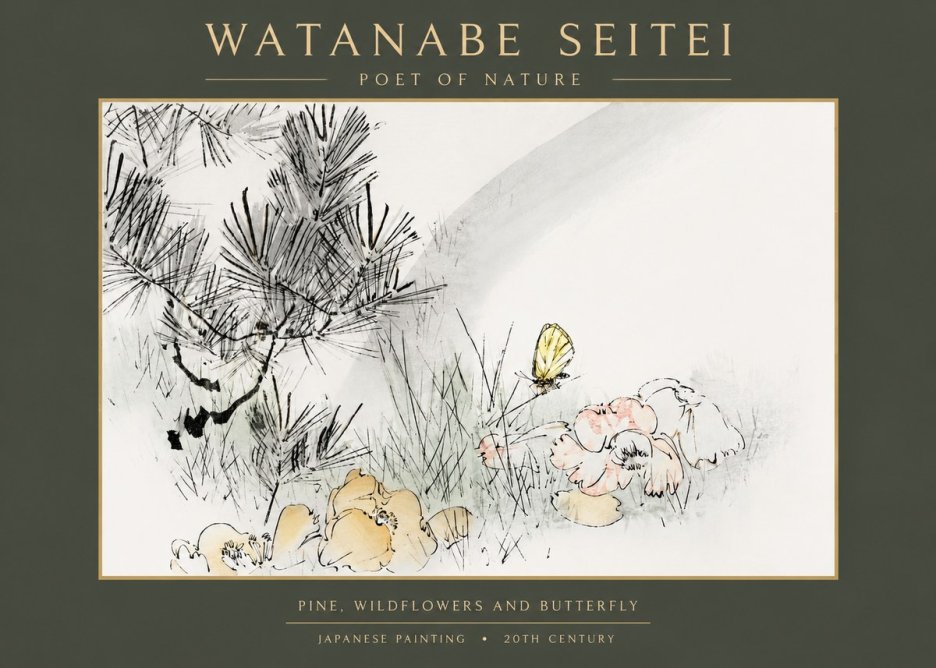 Watanabe Seitei Pine, Wildflowers and Butterfly No2 - Affiche