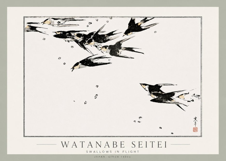 Watanabe Seitei Swallows in Flight No3 - Affiche