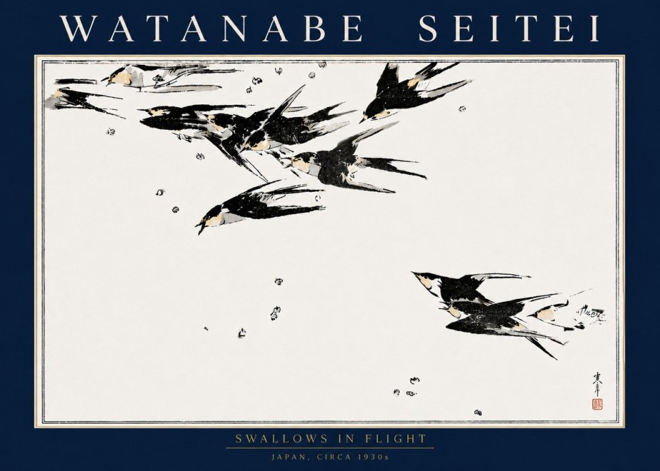 Watanabe Seitei Swallows in Flight No4 - Affiche
