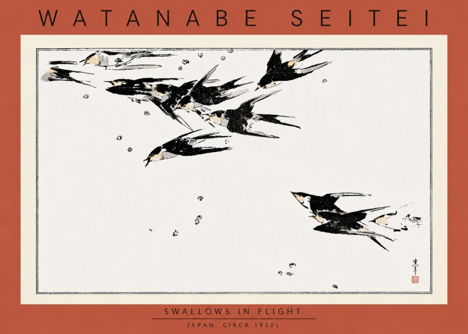 Watanabe Seitei Swallows in Flight No5 - Affiche
