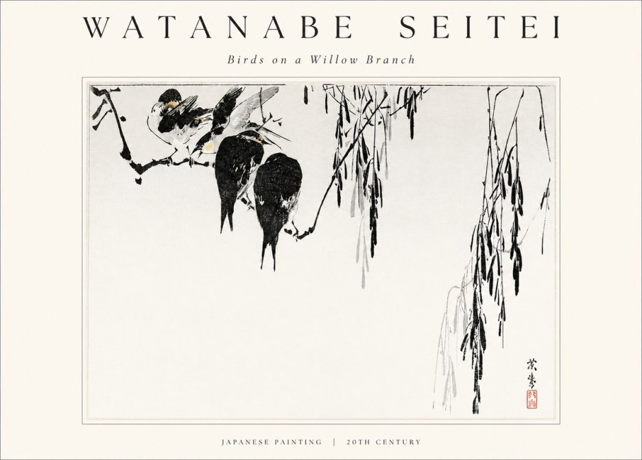 Watanabe Seitei Birds on a Willow Branch No1 - Affiche
