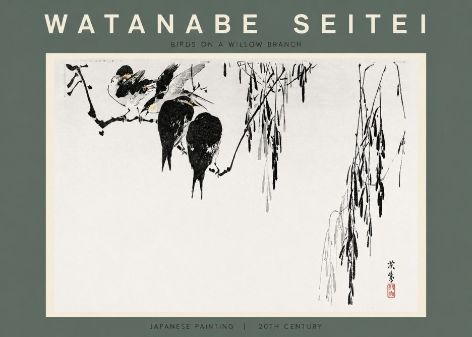 Watanabe Seitei Birds on a Willow Branch No2 - Affiche