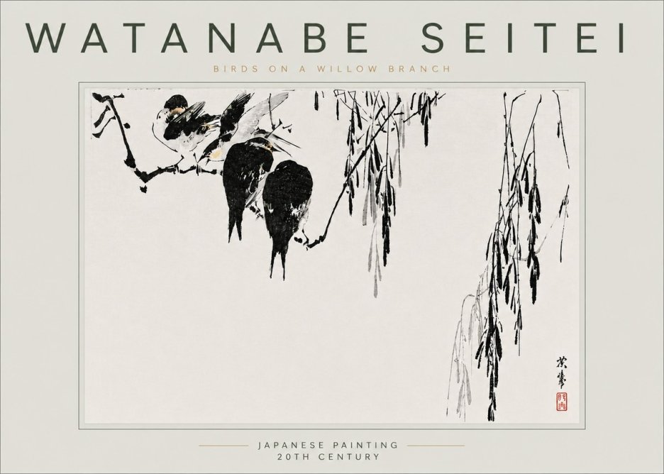 Watanabe Seitei Birds on a Willow Branch No6 - Affiche
