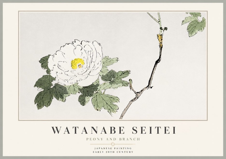 Watanabe Seitei Peony and Branch No3 - Affiche