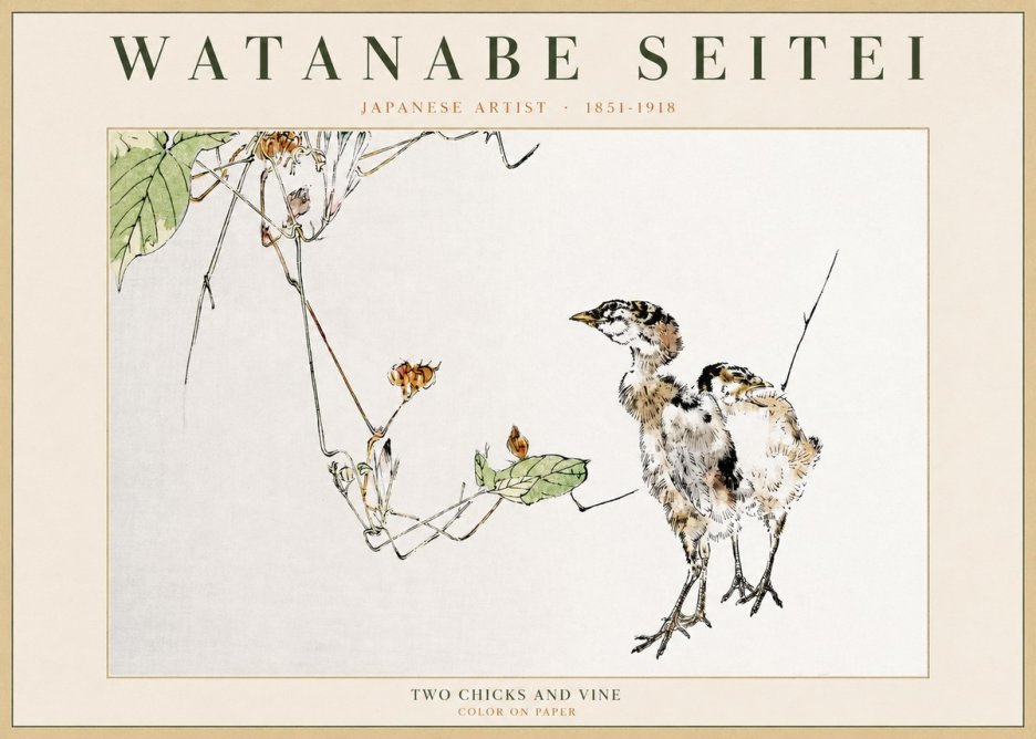 Watanabe Seitei Two Chicks and Vine No2 - Affiche