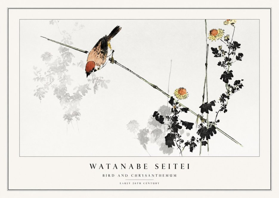 Watanabe Seitei Bird and Chrysanthemum No1 - Affiche