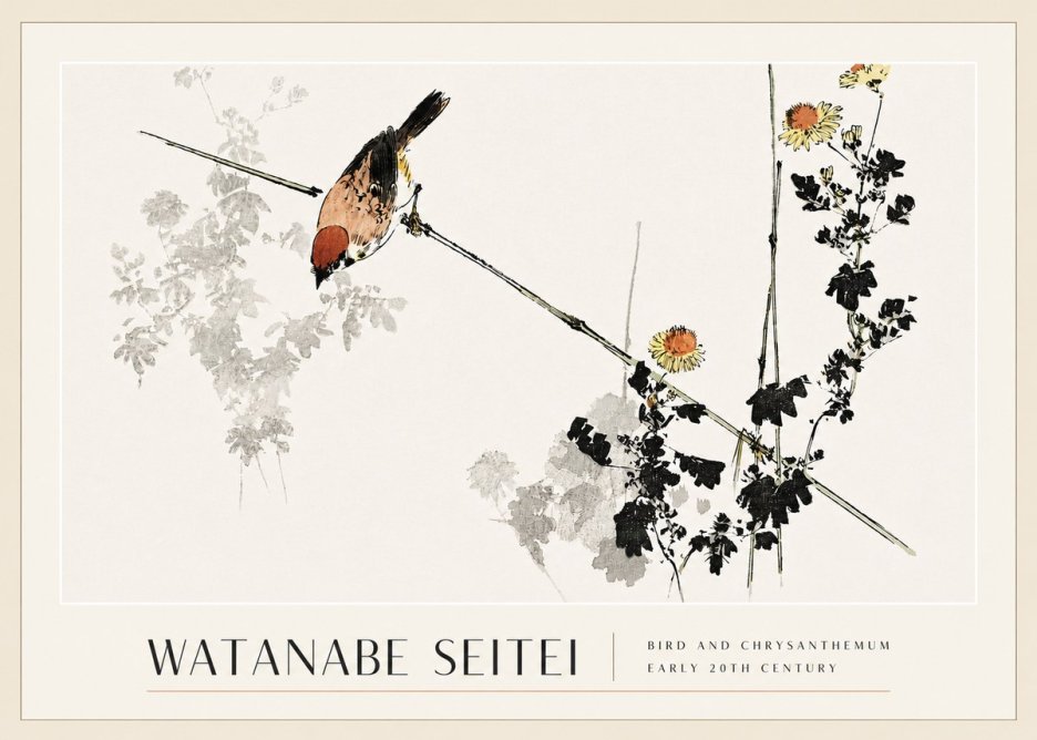 Watanabe Seitei Bird and Chrysanthemum No3 - Affiche