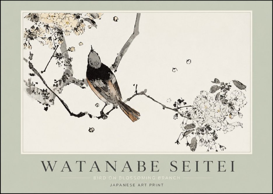 Watanabe Seitei Bird on Blossoming Branch No2 - Affiche