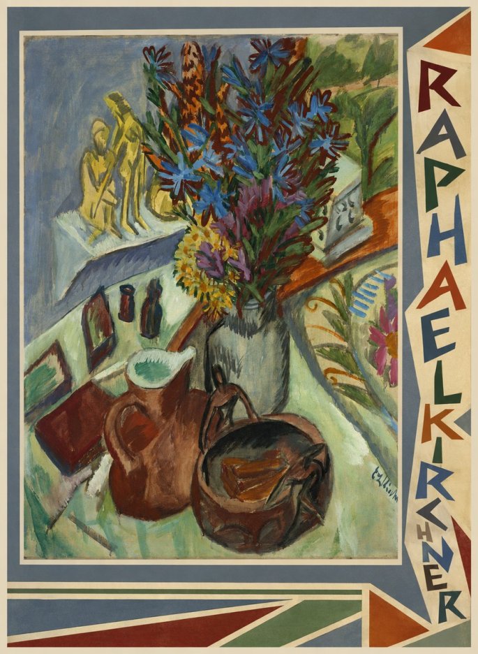 Raphael Kirchner Still Life with Blue Flowers and Figurines No2 - Affiche