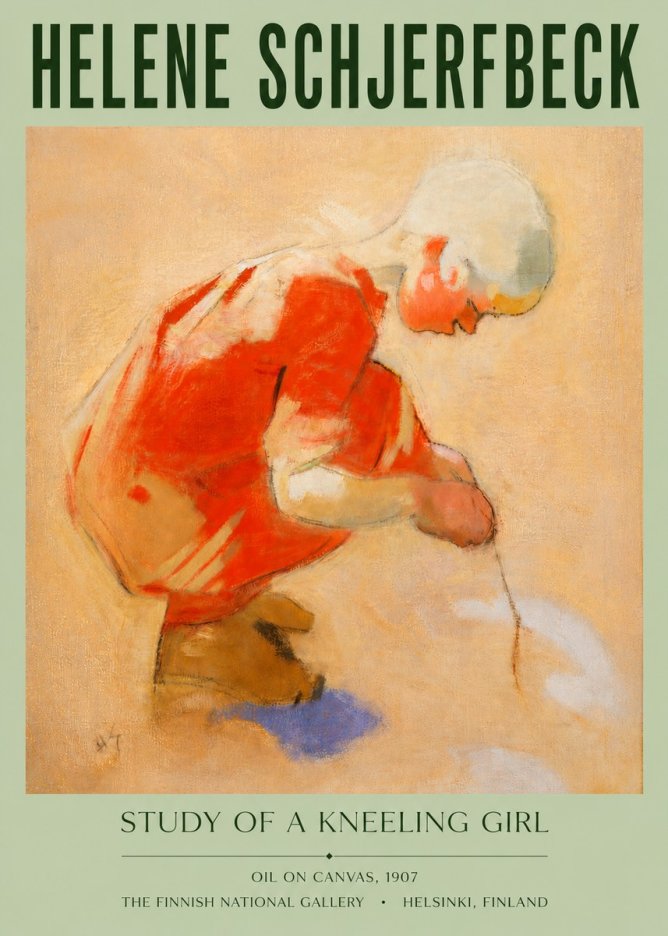 Helene Schjerfbeck Study of a Kneeling Girl No4 - Affiche