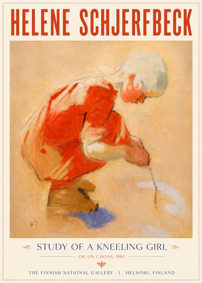 Helene Schjerfbeck Study of a Kneeling Girl No5 - Affiche