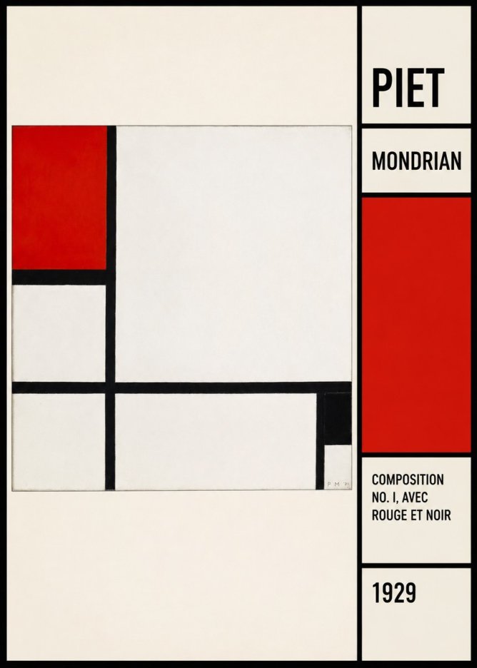 Piet Mondrian Composition No. I, Avec Rouge Et Noir No3 - Affiche