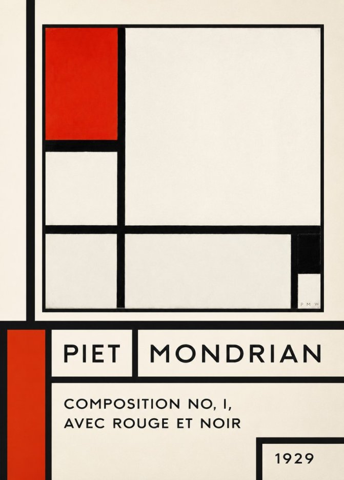Piet Mondrian Composition No. I, Avec Rouge Et Noir No6 - Affiche