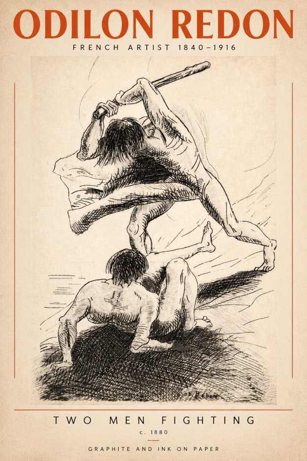 Odilon Redon Two Men Fighting No2 - Affiche
