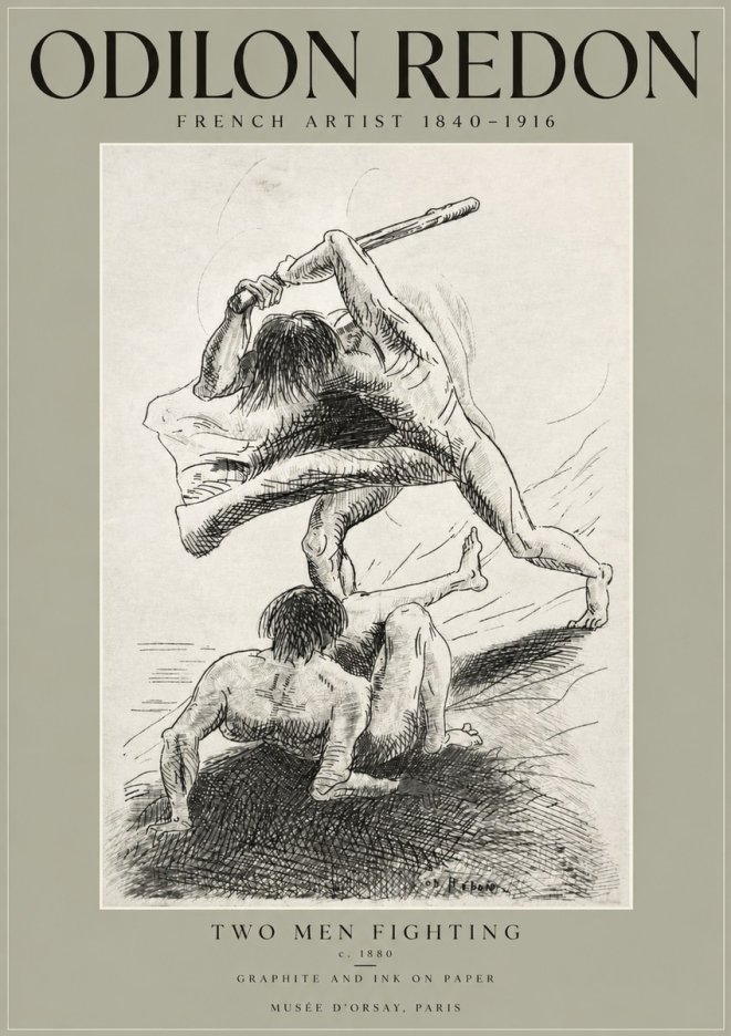Odilon Redon Two Men Fighting No3 - Affiche