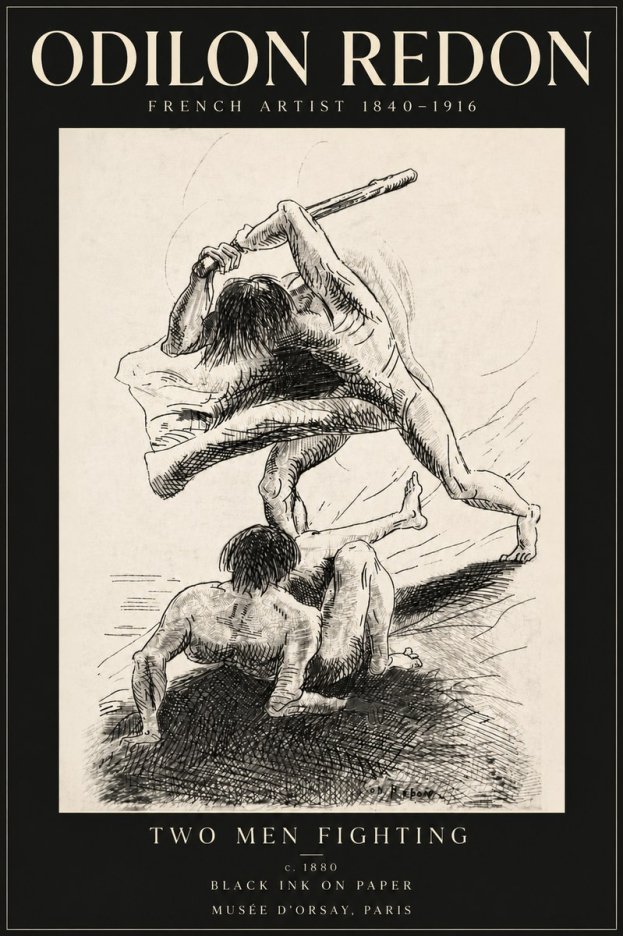 Odilon Redon Two Men Fighting No6 - Affiche