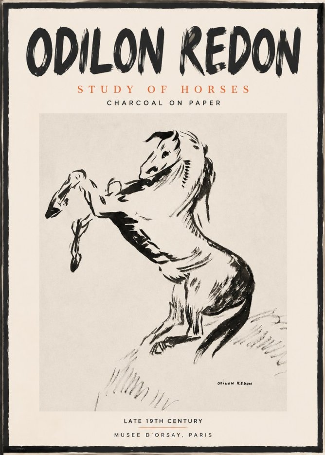 Odilon Redon Study of Horses No2 - Affiche