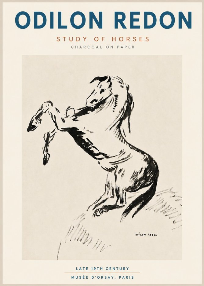 Odilon Redon Study of Horses No4 - Affiche