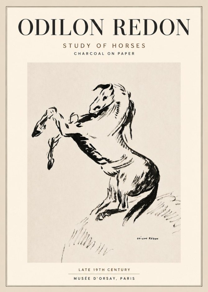Odilon Redon Study of Horses No5 - Affiche