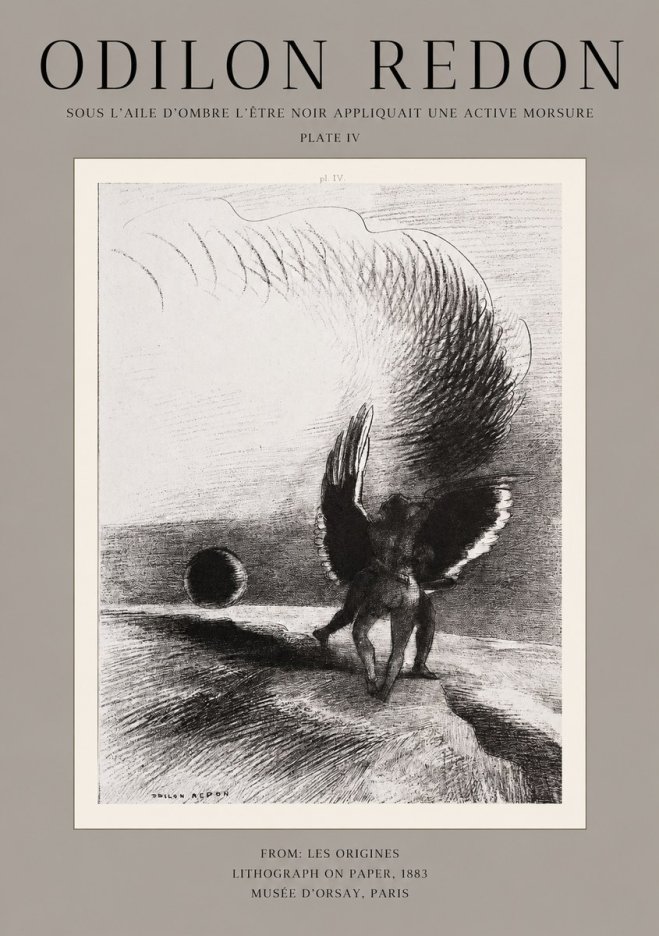Odilon Redon Sous L'aile D'ombre L'être Noir Appliquait Une Active Morsure Plate Iv No1 - Affiche