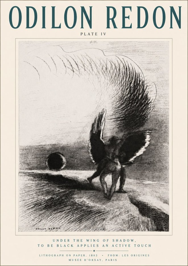 Odilon Redon Sous L'aile D'ombre L'être Noir Appliquait Une Active Morsure Plate Iv No4 - Affiche