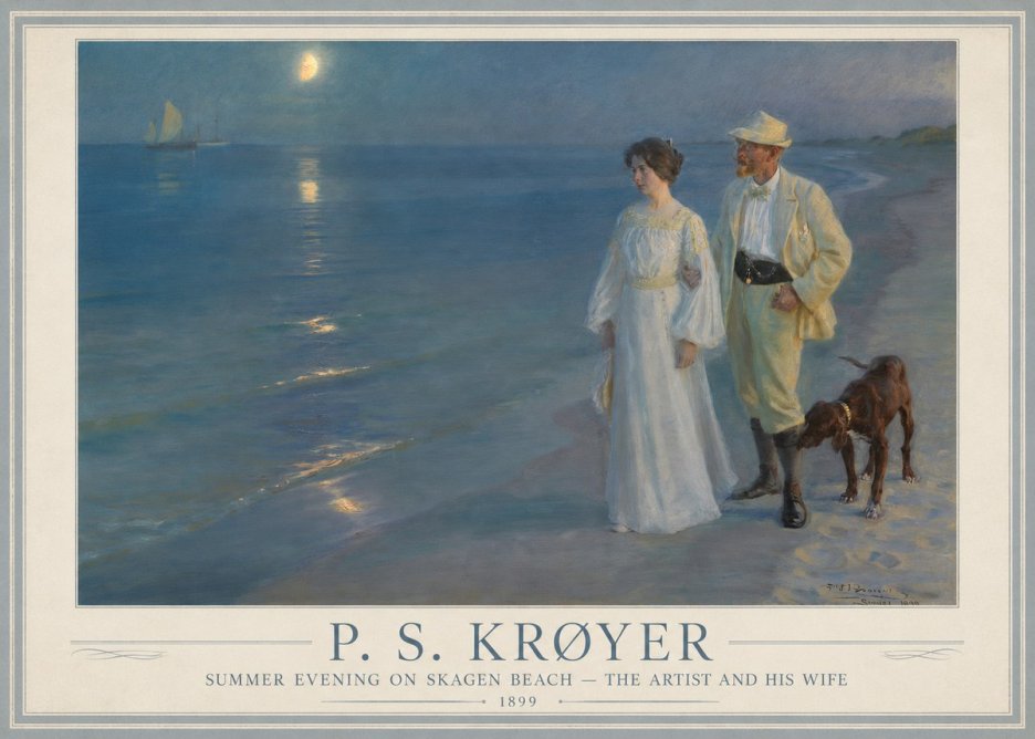 P.S. Krøyer Summer Evening on Skagen Beach — the Artist and His Wife No1 - Affiche