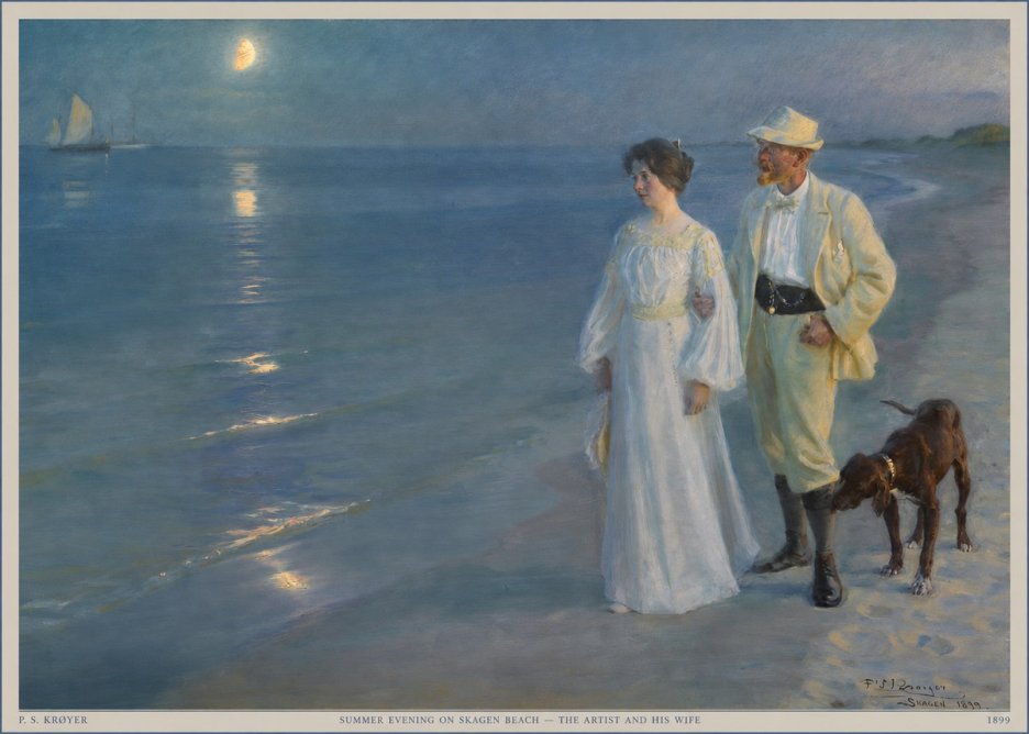P.S. Krøyer Summer Evening on Skagen Beach — the Artist and His Wife No5 - Affiche