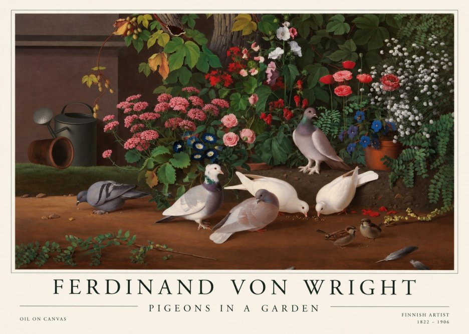 Ferdinand von Wright Pigeons and Flowers No2 - Affiche