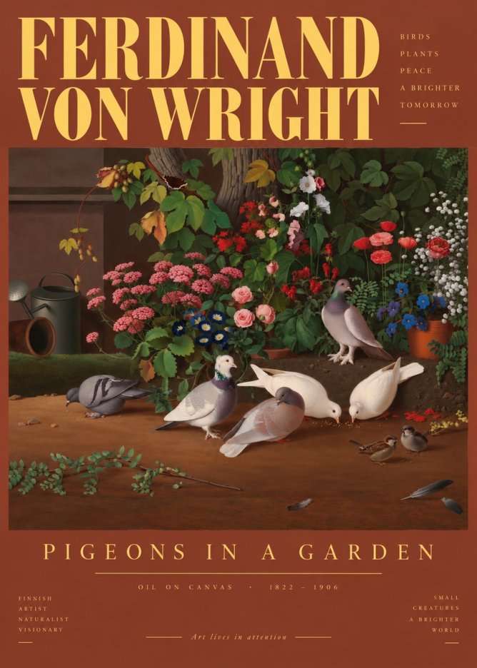 Ferdinand von Wright Pigeons and Flowers No6 - Affiche