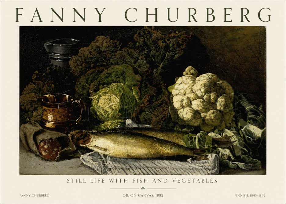Fanny Churberg Still Life with Fish and Vegetables No1 - Affiche
