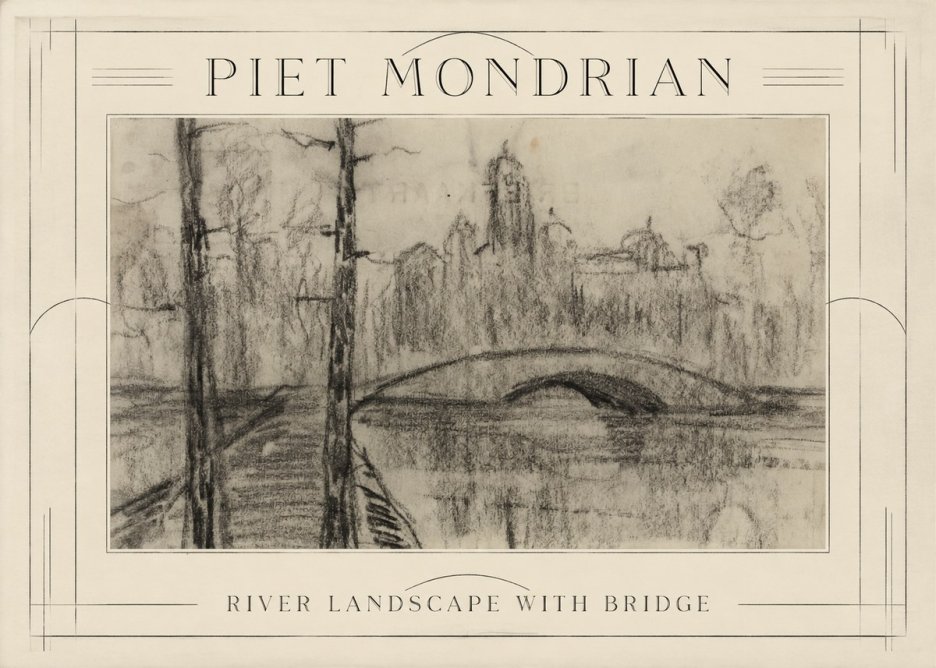 Piet Mondrian River Landscape with Bridge No1 - Affiche